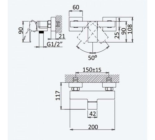 Смеситель для душа Linea 182 040 1SS бронза матовая