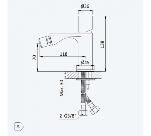 Смеситель для биде, тип ручки 2 Adagio 193 100 0MM нержавеющая сталь