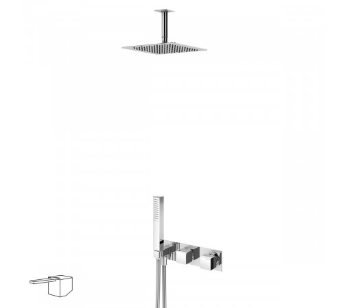 Душевой набор, скрытого монтажа, с душевой лейкой 250x250 мм с потолочным держателем 100 мм, и ручным душем учка тип 2 Escudo 102 580 1SR золото матовое