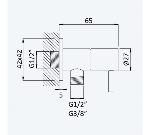 Угловой кран с подключением 1/2 - EloQ 125 200 2CR хром глянец