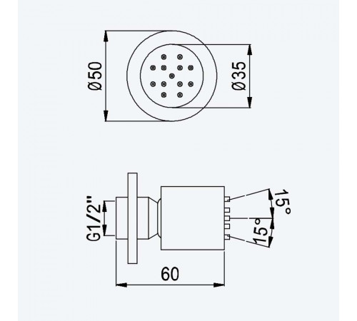 Форсунка, настенная - BlueR 145 560 3SS бронза матовая
