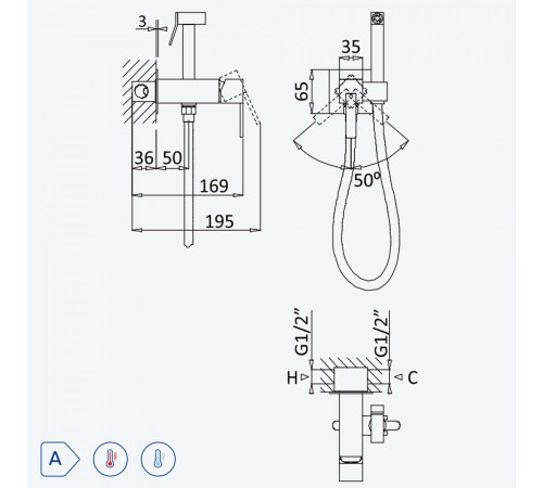 Смеситель для биде / унитаза. Ручной душ из латуни - Quadra 102 860 1SR золото матовое