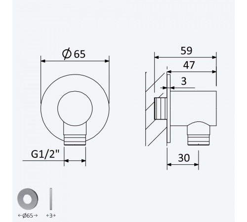 Угловой выход, для душа - Inox - X-Alpha 186 590 2IS нержавеющая сталь