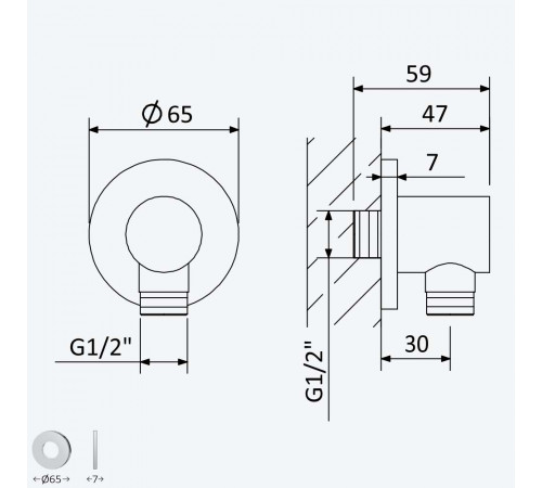 Угловой выход, для душа - BlueR 145 590 1MM нержавеющая сталь
