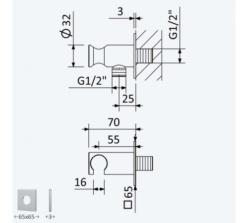 Угловой выход, для душа с держателем ручного душа - FlowQ 145 591 0MM нержавеющая сталь