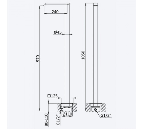 Излив для ванны, напольный - EdgeQ Breeze 145 643 1SS бронза матовая