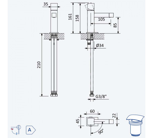 Смеситель для биде со сливным клапаном push-open 1 1/4'' - Quadra Escudo 102 024 2SR золото матовое