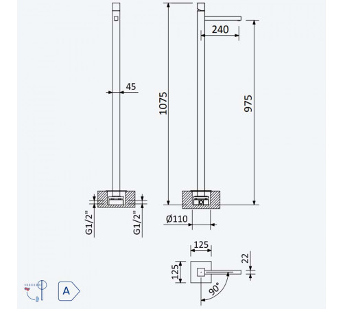 Смеситель для раковины напольный Escudo 102 790 2CR хром глянец