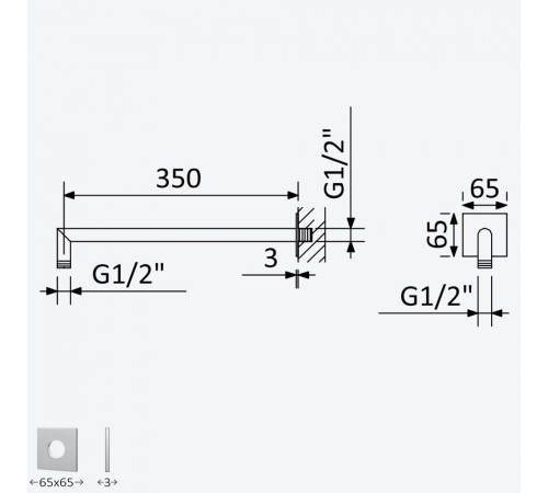 Душевой кронштейн, настенный - 65x65х3 QuadraBlue 145 620 2NS черный матовый