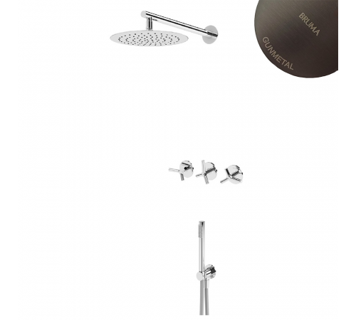 Душевой набор, скрытого монтажа, с душевой лейкой  250 мм из нержавеющей стали с потолочным держателем 100 мм Genesi 191 310 4MG оружейная сталь