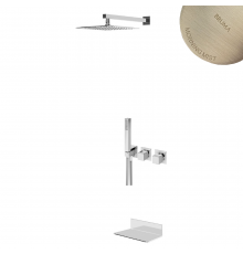 Душевой набор, скрытого монтажа, душевой лейкой 250x250мм из нержавеющей стали с потолочным держателем 100 мм каскадным наливом на ванну Flat и ручным душем 301 365 2MM нержавеющая сталь