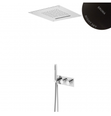 Душевой набор термостатический, скрытого монтажа, с стальной душевой лейкой для потолочного монтажа, 380x380 мм (Rain) 187 486 2NS черный матовый