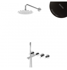 Душевой набор скрытого монтажа, душевой воронкой из нержавеющей стали  250 мм, с потолочной крепью 100 мм, тип ручки 2 Adagio 193 250 1NS черный матовый