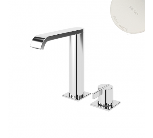 Смеситель для раковины на 2 отверстия, настольный со сливным клапаном push-open 1 1/4'' - Elo Breeze 168 000 6PW белый матовый