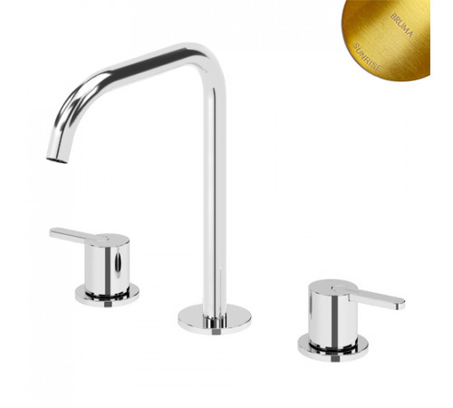 Смеситель для раковины на 3 отверстия, настольный ручка тип 3 Leaf 167 003 0SR золото матовое