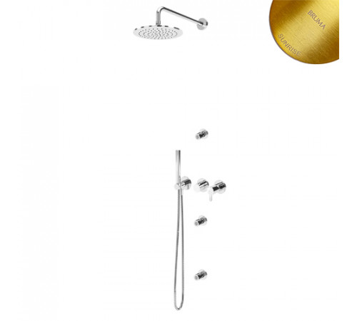 Душевой набор, скрытого монтажа, с душевой лейкой  250 мм, 3 форсунками и ручным душем Elo ручка тип 3 Leaf 167 363 6SR золото матовое