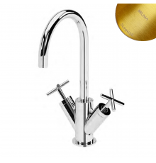 Смеситель для раковины , настольный со сливным клапаном push-open 1 1/4'' - Elo Hera 106 021 0SR золото матовое