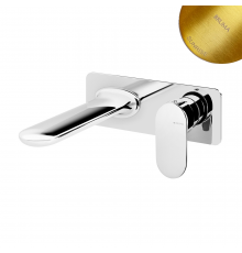 Смеситель для раковины, настенный со сливным клапаном push-open 1 1/4'' - Elo Spring 112 231 0SR золото матовое