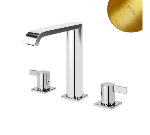 Смеситель для раковины на 3 отверстия, настольный со сливным клапаном push-open 1 1/4'' - Elo Breeze 168 251 1SR золото матовое