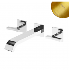 Смеситель для раковины на 3 отверстия, настенный со сливным клапаном push-open 1 1/4 '' - Quadra Royale 192 864 1SR золото матовое