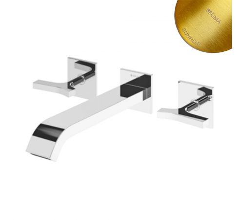Смеситель для раковины на 3 отверстия, настенный со сливным клапаном push-open 1 1/4 '' - Quadra Royale 192 864 1SR золото матовое