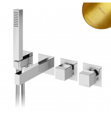 Смеситель скрытого монтажа, с наливом на ванну Quadra и ручным душем  Adamastor 301 460 1SR золото матовое