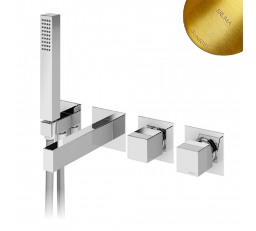 Смеситель скрытого монтажа, с наливом на ванну Quadra и ручным душем  Adamastor 301 460 1SR золото матовое
