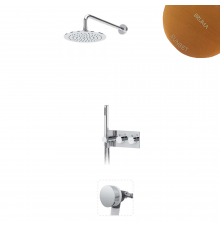 Душевой набор термостатический, скрытого монтажа, с стальной душевой лейкой  250 мм, и наливом на ванну через сифон - Elo 138 370 2SS бронза матовая